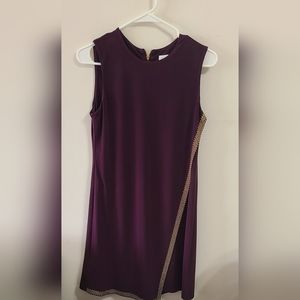 Calvin Klein Women's Aubergine Sleeveless Gold Beaded Dress Size 2